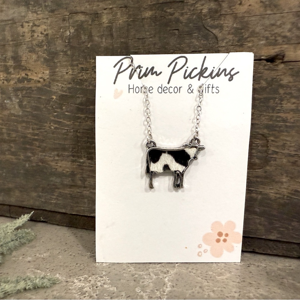 Cow Pendant Necklace faux fur